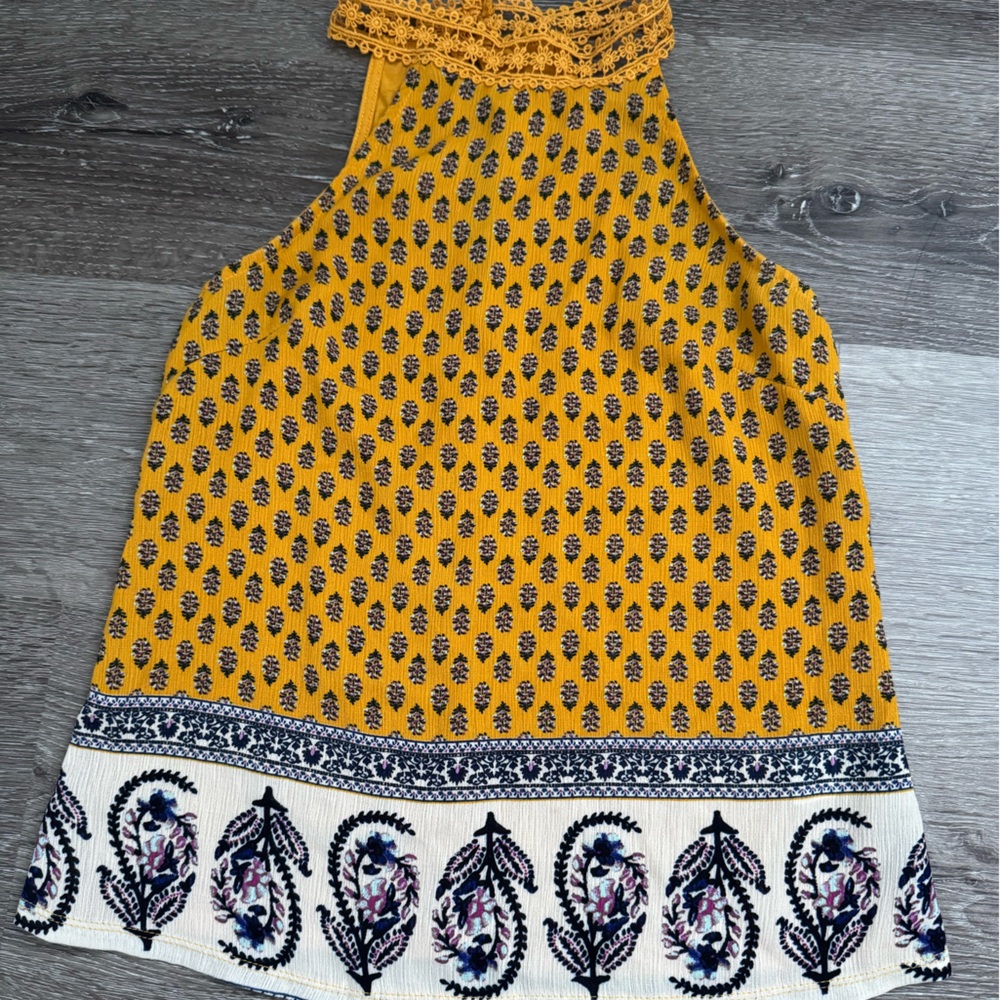 Yellow Patterned Sleeveless Top (XS)
